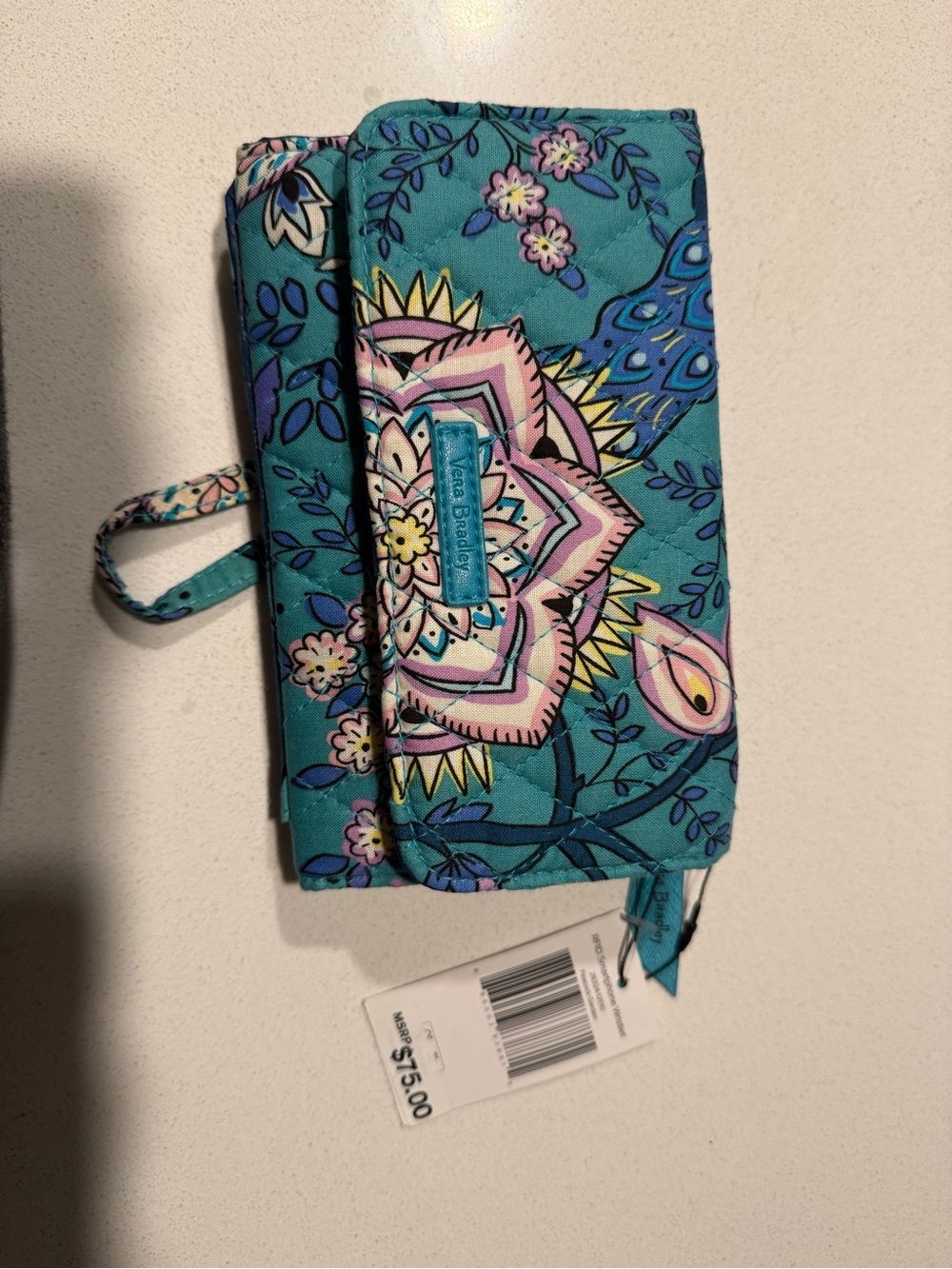 NWT Vera Bradley SMARTPHONE WRISTLET PEACOCK GARDEN Wallet Phone Blue Green